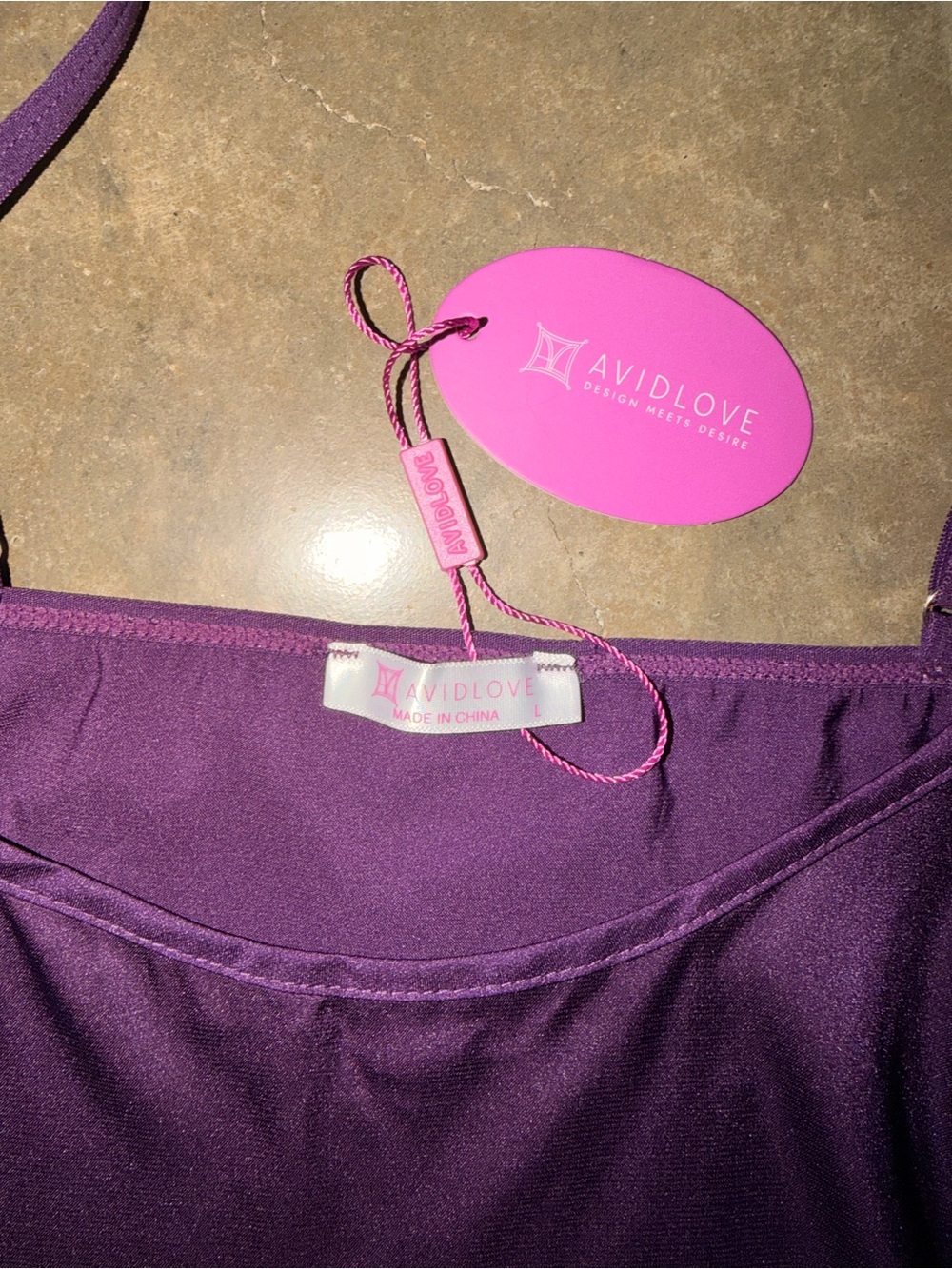 Purple Satin Lace Side-Tie Chemise Slip Dress Lingerie NWT Size L - Picture 3 of 9